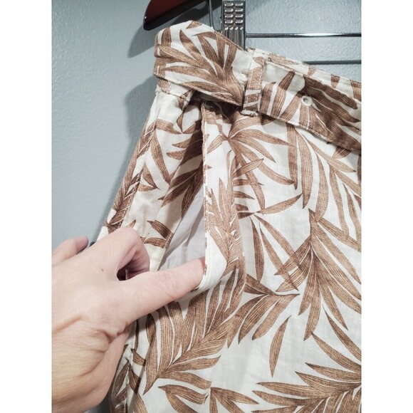 Nicole Miller Pants European Flax Linen Wide Leg Belted Brown Leaf Print Sz XL - Picture 6 of 12